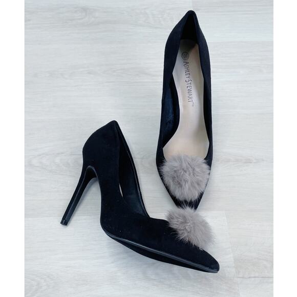 NEW Ashley Stewart Suede Pom Pom Stiletto Heels Size 10W NEW IN BOX - Picture 5 of 16